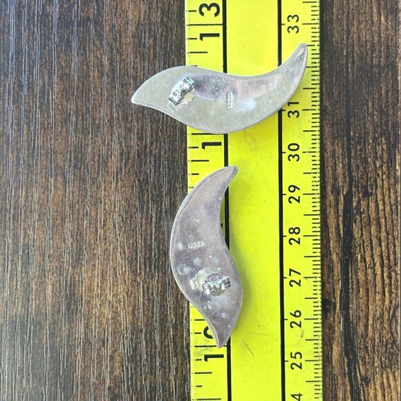 Two Tone Sterling Silver 925 Modernist Wave Design Dangle Earrings 1.75" Length - Picture 8 of 8